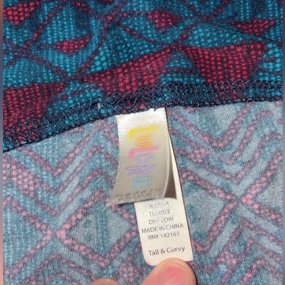 LuLaRoe Teal & Burgundy Geometric Leggings | Tall & Curvy | Soft Stretch